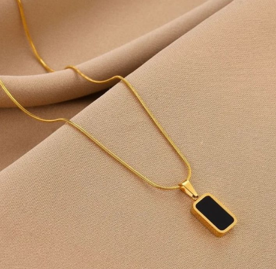 Picture of Black Onyx Geometric Pendant | 2 Years Colour Guaranteed Golden