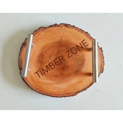 Picture of 8 or 9 inch Unique Design High Quality Wooden Slice Tea Tray  With Handle - Multicolor