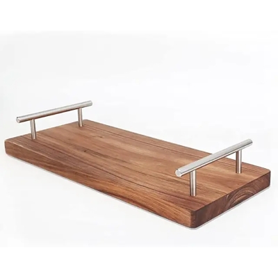 Picture of Wood Serving Tray with Handles Decorative Serving Trays Platter for Breakfast Appetizers BBQ, Coffee Table Party - Multicolor