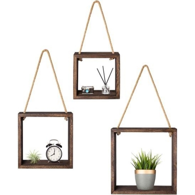 Picture of CaoXian HiHome Floating Hanging Square Shelves Wall Mounted Rustic Wood Cube Display Shelf Shadow Boxes - Multicolor