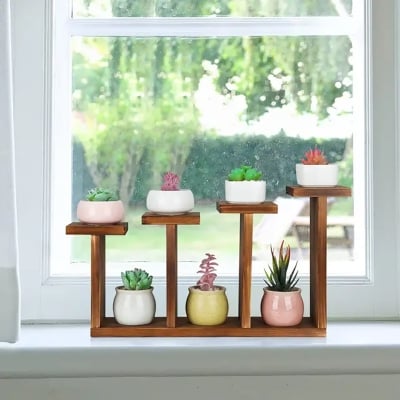 Picture of multi user wooden flower vase stand ( 6 in 1 ) - Multicolor