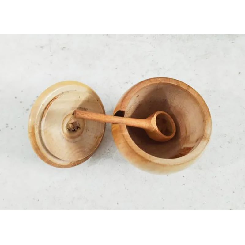 Picture of Hand Made Wooden Salt Pot with Spoon and cover - 1 pcs - Multicolor