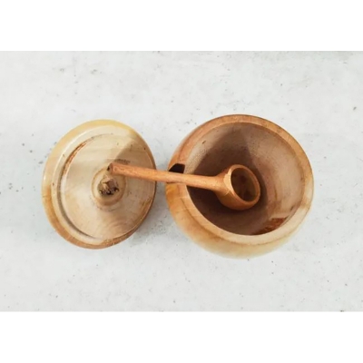 Picture of Hand Made Wooden Salt Pot with Spoon and cover - 1 pcs - Multicolor