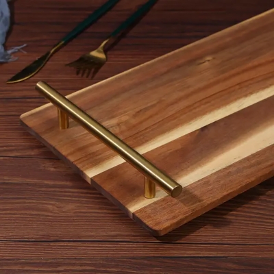 Picture of Wooden food serving tray with handle ( 16 inch *8 inch ) - Multicolor
