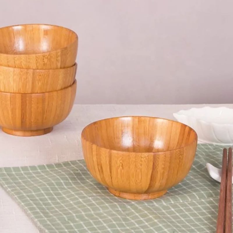 Picture of 6 inch Handmade Durable Children Tableware Natural Eco Friendly wooden Baby Bowl - Multicolor