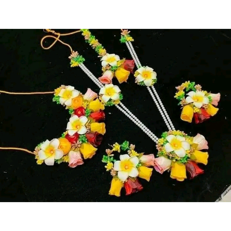 Picture of Holud,Bridal,Wedding Jewlery Set Women For Gaye Holud Rose Flower With Artificial Ornaments - Watch For Women with handcraft - Multicolor,S