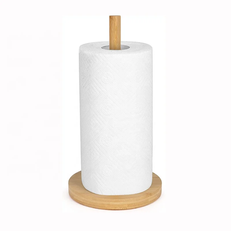 Picture of Wood Paper Towel Holder,Simply Standing Counter Top Wooden Paper Roll Holder for Cabinet Table (Round Bottom) - Multicolor