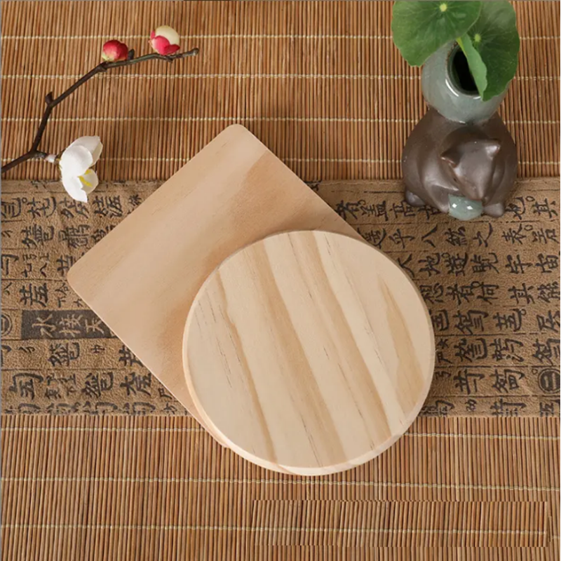 Picture of DIY  Wooden Coffee Tea Cup Coasters 4x4 inch Round Modern Eco-Friendly - Multicolor