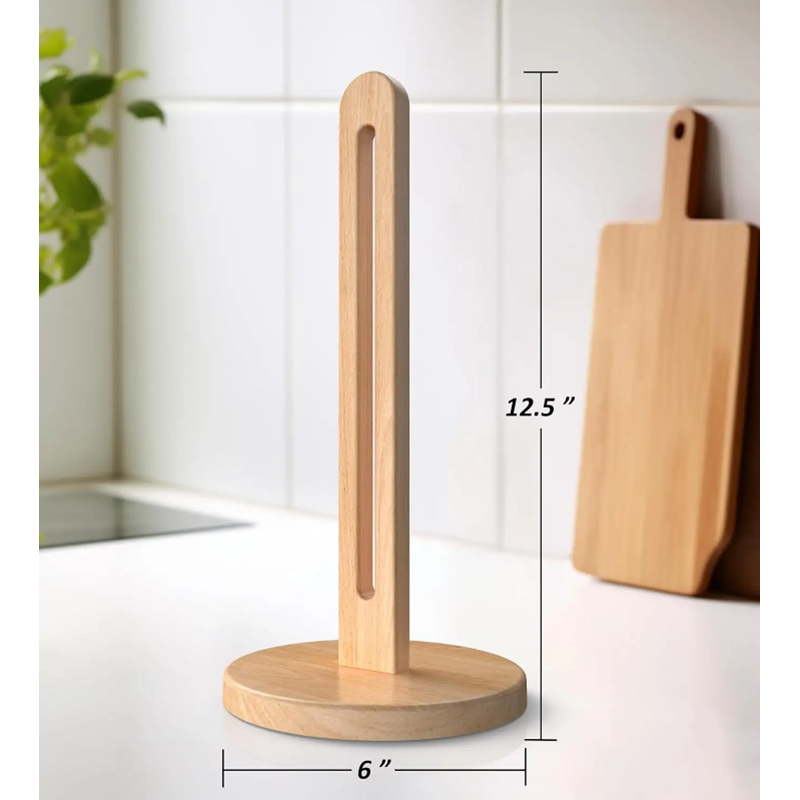Picture of Solid Wood Multifunction Kitchen Towel Rack Roll Paper Storage Tall Appearance Horizontal Vertical Design for Household Desktop - Multicolor