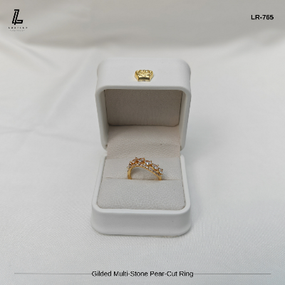 Picture of Golden Pear-Cut Zirconia Statement Ring | 6 Months Color Guaranteed Golden
