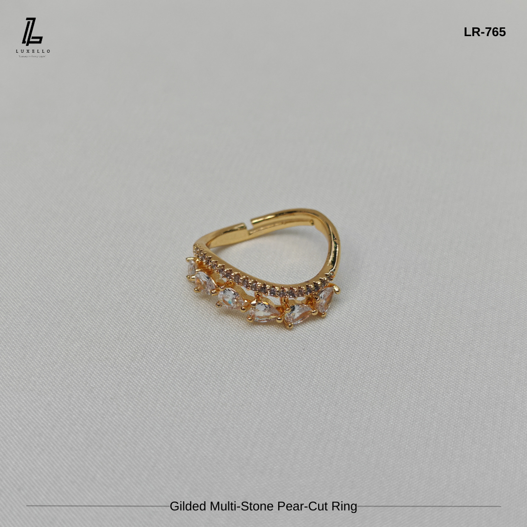 Picture of Golden Pear-Cut Zirconia Statement Ring | 6 Months Color Guaranteed Golden