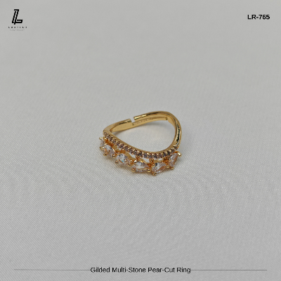 Picture of Golden Pear-Cut Zirconia Statement Ring | 6 Months Color Guaranteed Golden