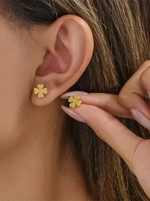 Picture of Four-Leaf Clover Gold Stud Earrings | 1 Years Color Guaranteed Golden