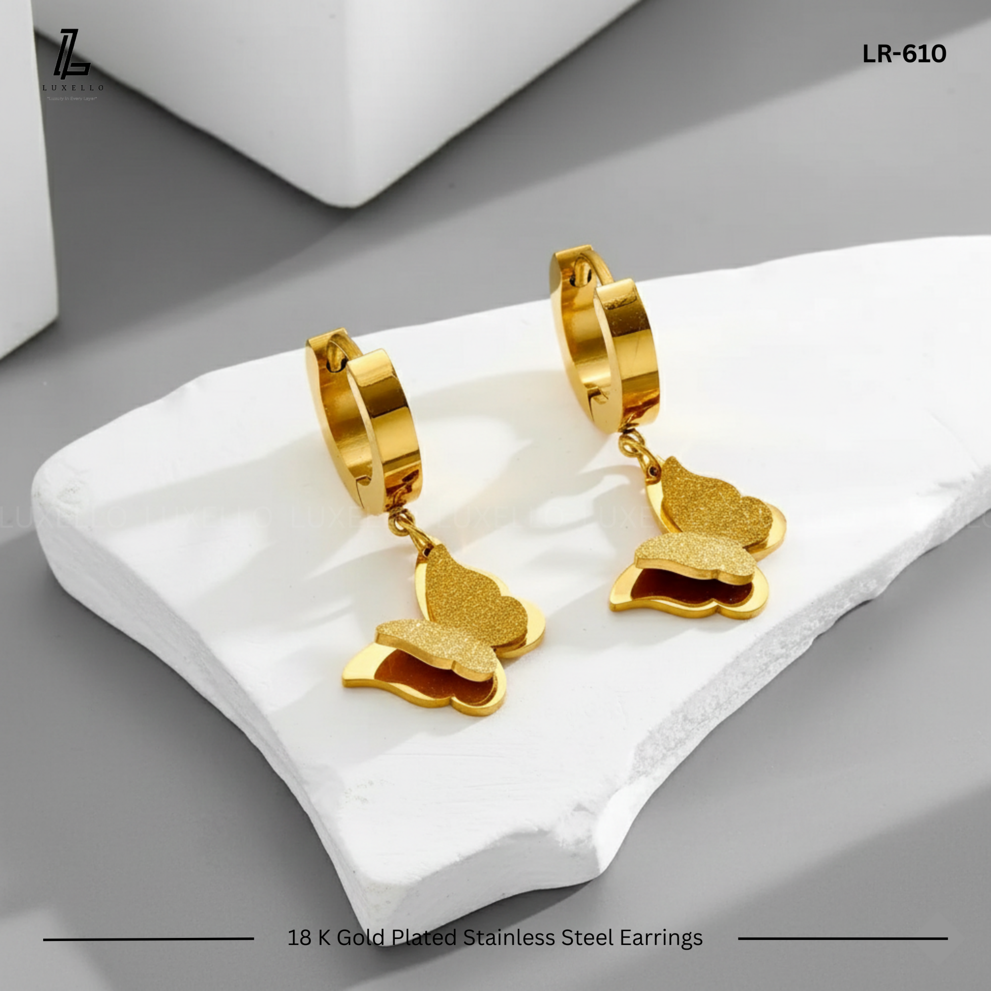 Picture of Butterfly Earrings | 1 Years Color Guaranteed Golden