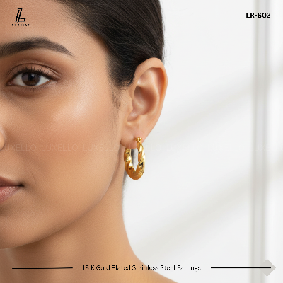 Picture of Twisted Croissant Gold Hoop Earrings | 1 Years Color Guaranteed Golden
