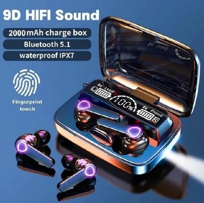 Picture of M19 Earbuds TWS Earphone Intelligente Touch Control Wireless Bluetooth 5.1 Headphones Waterproof LED Display With Microphone. - Black