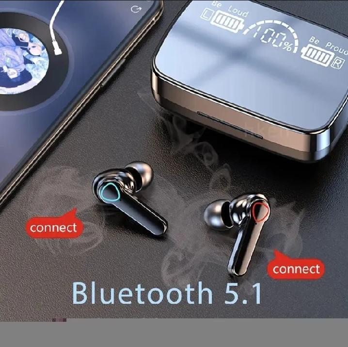 Picture of M19 Earbuds TWS Earphone Intelligente Touch Control Wireless Bluetooth 5.1 Headphones Waterproof LED Display With Microphone. - Black