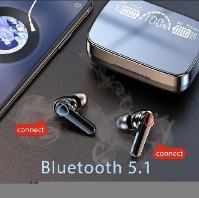 Picture of M19 Earbuds TWS Earphone Intelligente Touch Control Wireless Bluetooth 5.1 Headphones Waterproof LED Display With Microphone. - Black