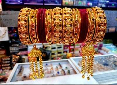 Picture of 1 Set New Indian Bridal Jhumka Bangles/Churi Package For Girls-(1 full set)