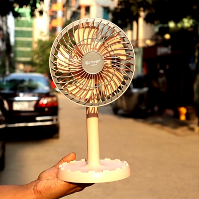 Picture of Joy Super JY-2218 Professional Rechargeable Portable Mini Table Fan Strong Wind Left to Right Oscillating Angle 45 Degrees - AC/DC - Multicolor