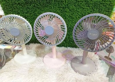 Picture of Joy Super JY-2218 Professional Rechargeable Portable Mini Table Fan Strong Wind Left to Right Oscillating Angle 45 Degrees - AC/DC - Multicolor