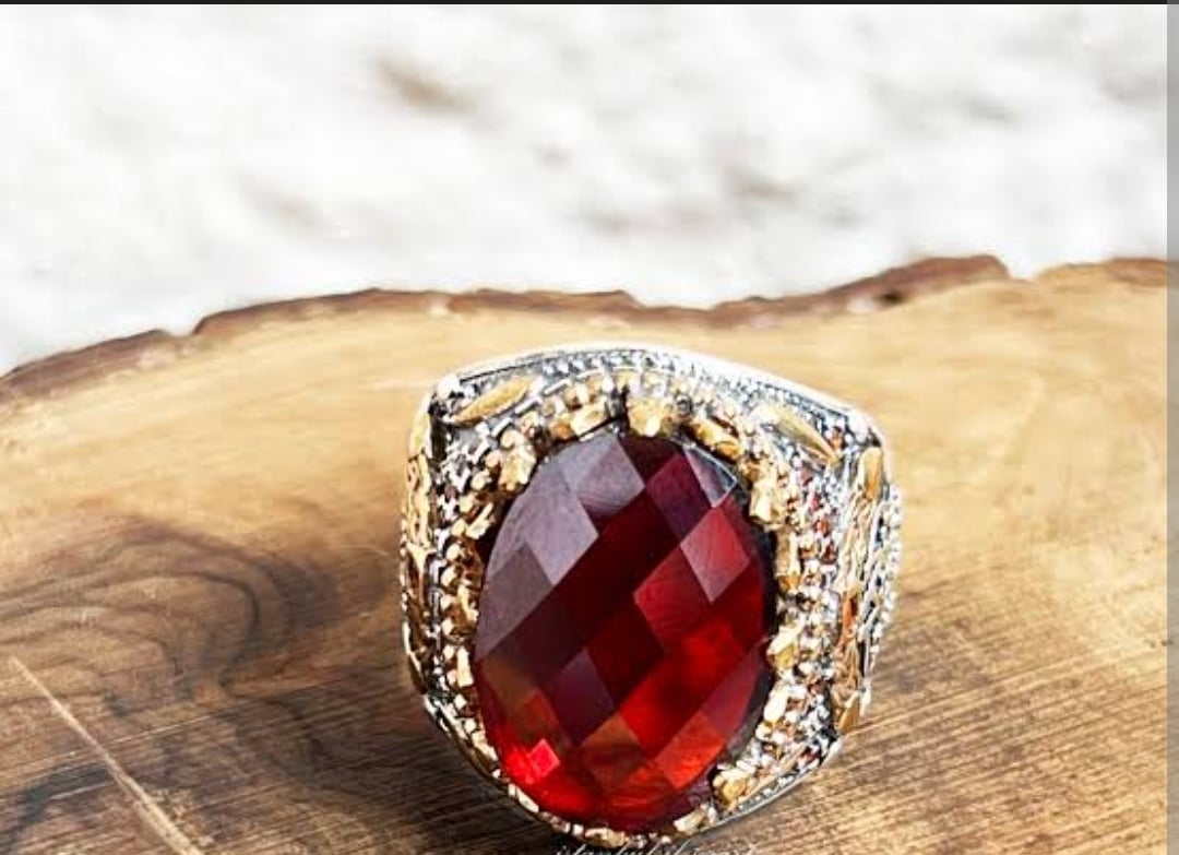 Picture of Handmade Sterling Silver Mens Ring: Ottoman Ruby Ring - Red