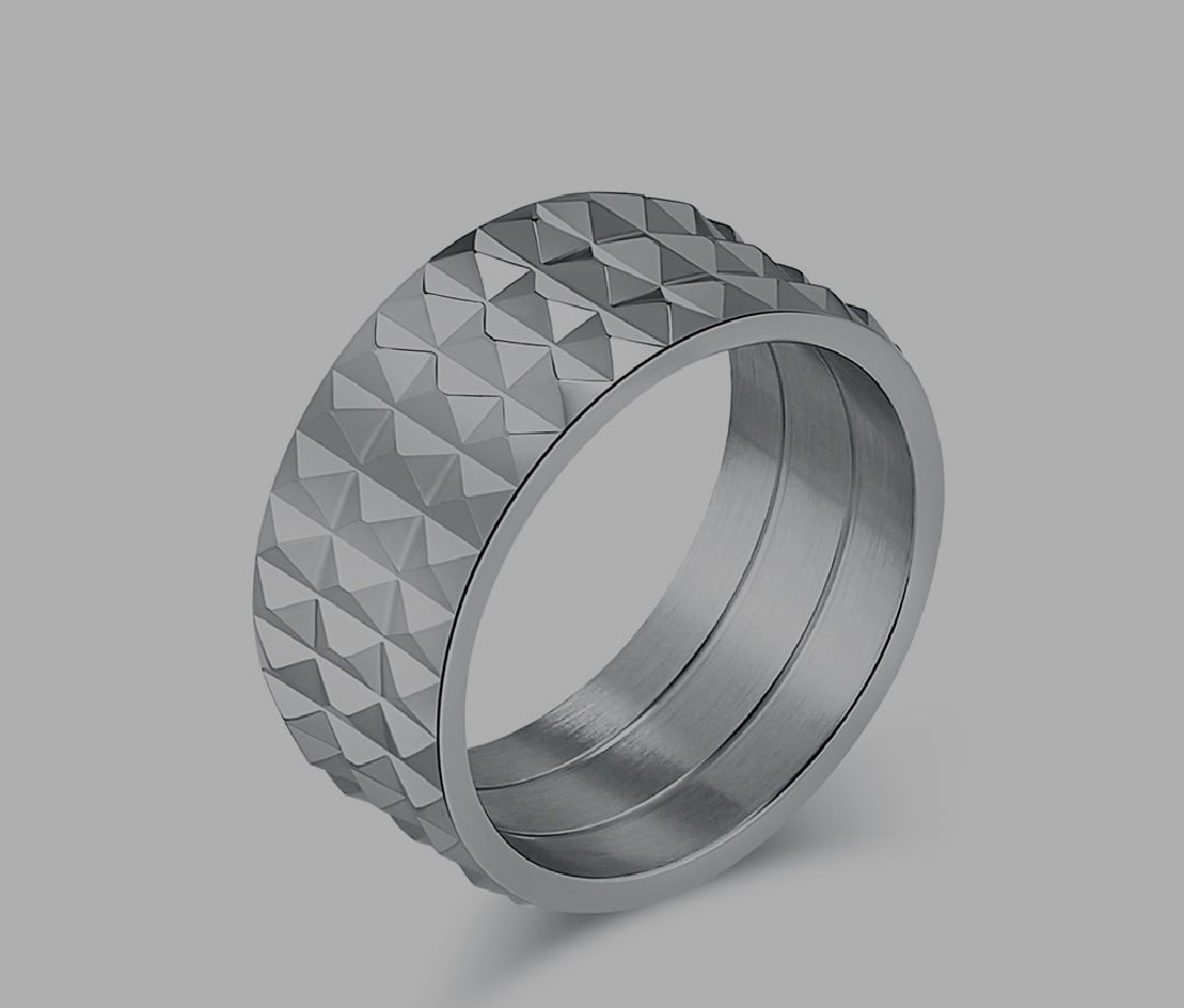 Picture of Exaggerated Diamond-shaped Stainless Steel Non-gender Unisex Personality Titanium 10mm Black/Golden/Silver Wide Ring Fashion Jewelry