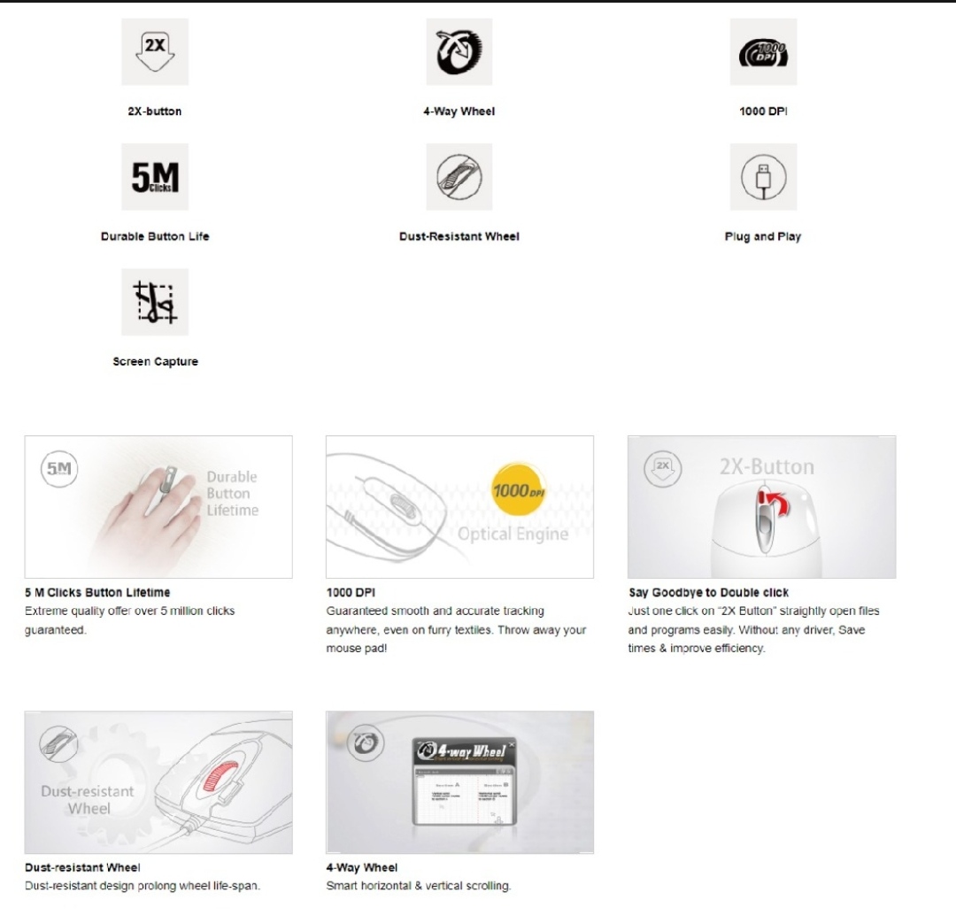 Picture of A4tech OP-730D 2x Click Optical Wired Mouse - 1000 DPI - Optical Sensor - Double click Button - 4-Way Wheel - Black