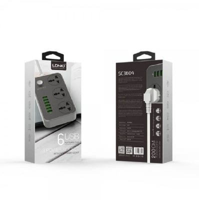 Picture of LDNIO Power Strips 3 Socket with 6 USB Port For Charging - Dark Grey - Grey