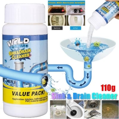 Picture of Pipe Drain Cleaner Kitchen Sink Toilet Drain Cleaner Block Unblock Powder Pipeline Clean Unblocker - White