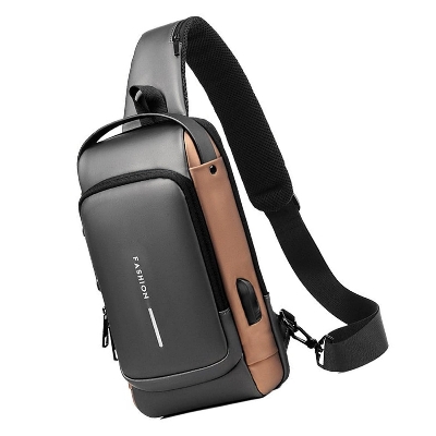 Picture of Multifunction Patent Leather Chest Bag Waterproof Men Crossbody Bag Anti-Theft Travel Shoulder Bags Men Travel Backpack