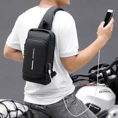 Picture of Multifunction Patent Leather Chest Bag Waterproof Men Crossbody Bag Anti-Theft Travel Shoulder Bags Men Travel Backpack