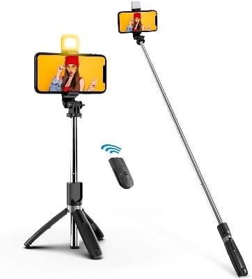 Picture of P20S Selfie Stick Foldable Mini Tripod with Fill Light - Black