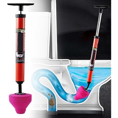 Picture of High Pressure Toilet Unblock One Shot Toilet Pipe Plunger Toilet Pipe Unclogger for Bathroom Sewer Suction Plug Plumbing Tool - Red