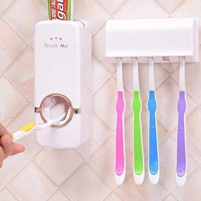 Picture of Automatic Toothpaste Dispenser and Brush Holder Set - White