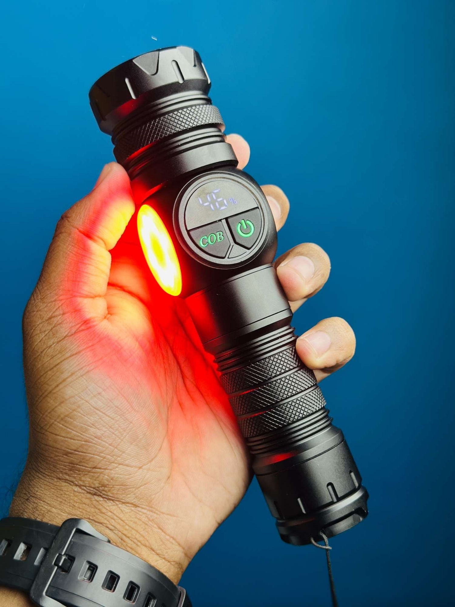 Picture of High Power LED Flashlight 10W COB LED Torch Rechargeable Super Power Torch Light - Black