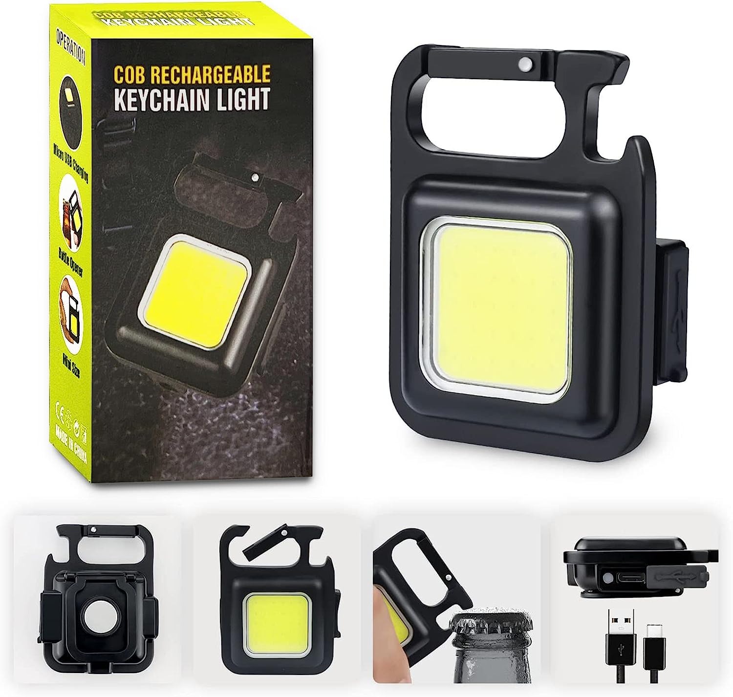 Picture of Rechargeable Mini LED Keychain Light Multifunction Portable USB Rechargeable Pocket Light - Black