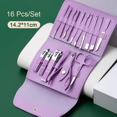 Picture of Nail Clippers Set, Manicure & Pedicure Tools, Stainless Steel Nail Cutter Kit for men and women, with Leather Bag, Travel Grooming Kit for Facial, Cuticle and Nail Cutter - Multicolor