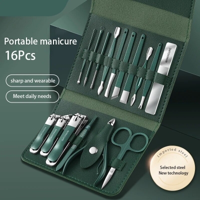 Picture of Nail Clippers Set, Manicure & Pedicure Tools, Stainless Steel Nail Cutter Kit for men and women, with Leather Bag, Travel Grooming Kit for Facial, Cuticle and Nail Cutter - Multicolor