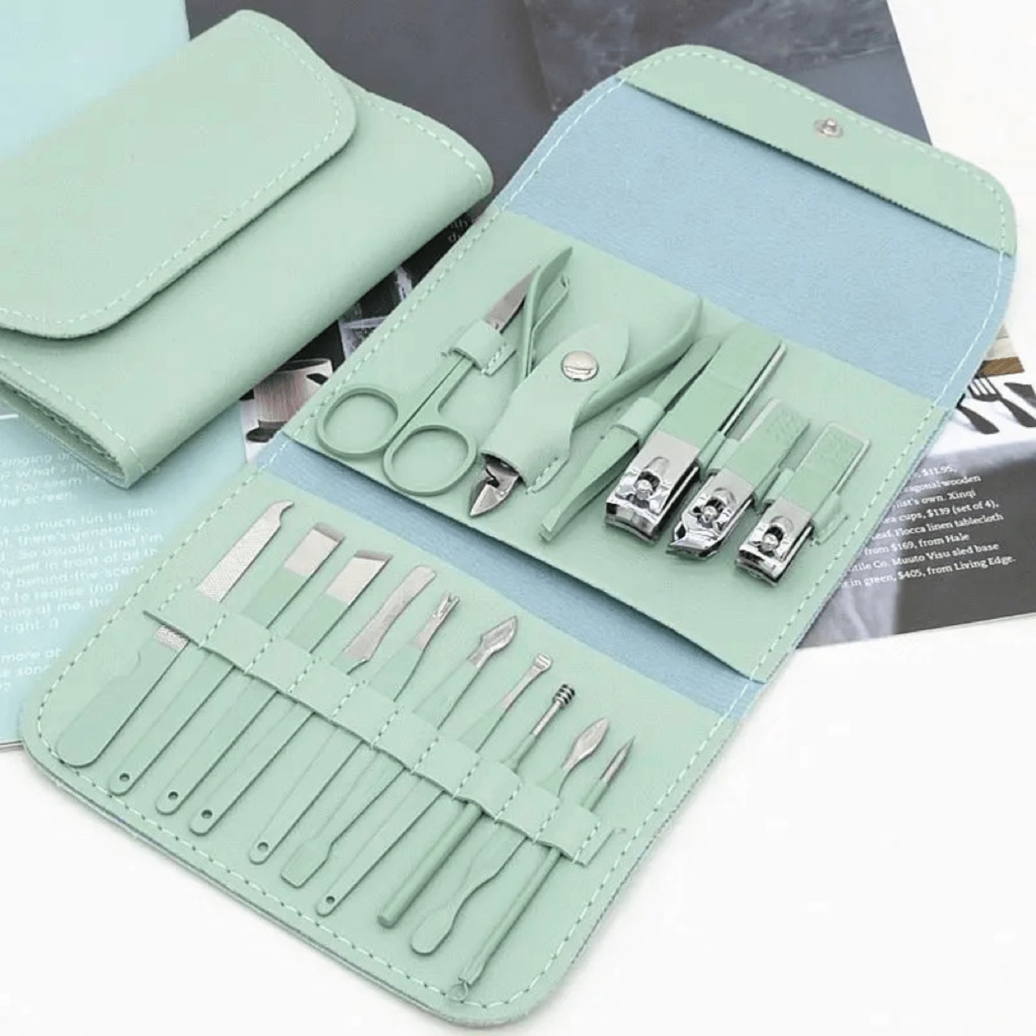 Picture of Nail Clippers Set, Manicure & Pedicure Tools, Stainless Steel Nail Cutter Kit for men and women, with Leather Bag, Travel Grooming Kit for Facial, Cuticle and Nail Cutter - Multicolor