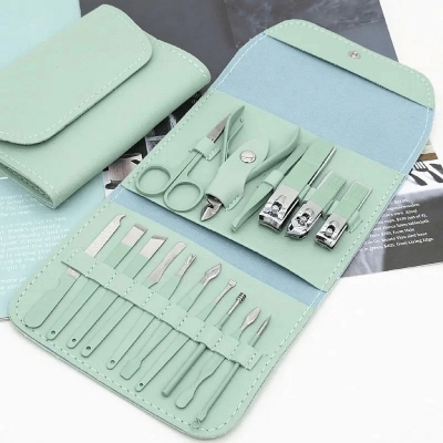 Picture of Nail Clippers Set, Manicure & Pedicure Tools, Stainless Steel Nail Cutter Kit for men and women, with Leather Bag, Travel Grooming Kit for Facial, Cuticle and Nail Cutter - Multicolor