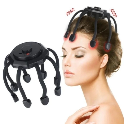 Picture of Electric Head Massager Octopus Massager 20 Contracts 5 Modes Scalp Massager 2 Extra Long Contract Red Light Therapy Device - Black