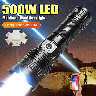 Picture of High Power Metal Body Rechargeable Led Flashlights LED Camping Torch Light - Black