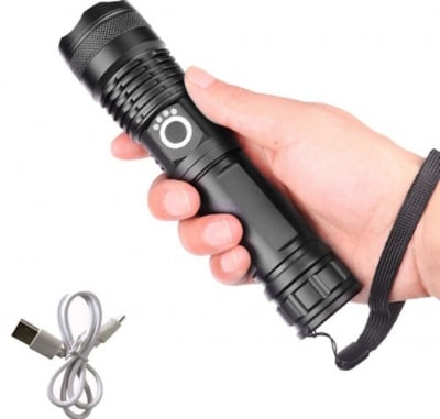 Picture of High Power Metal Body Rechargeable Led Flashlights LED Camping Torch Light - Black