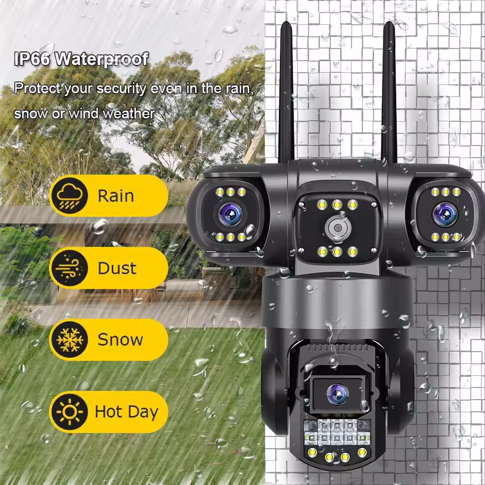 Picture of 4G Sim Support V380 PRO Three Lens IP Camera HD 3MP+3MP+3MP Outdoor Waterproof Two Way Full Color Night Vision PTZ CCTV Security Camera