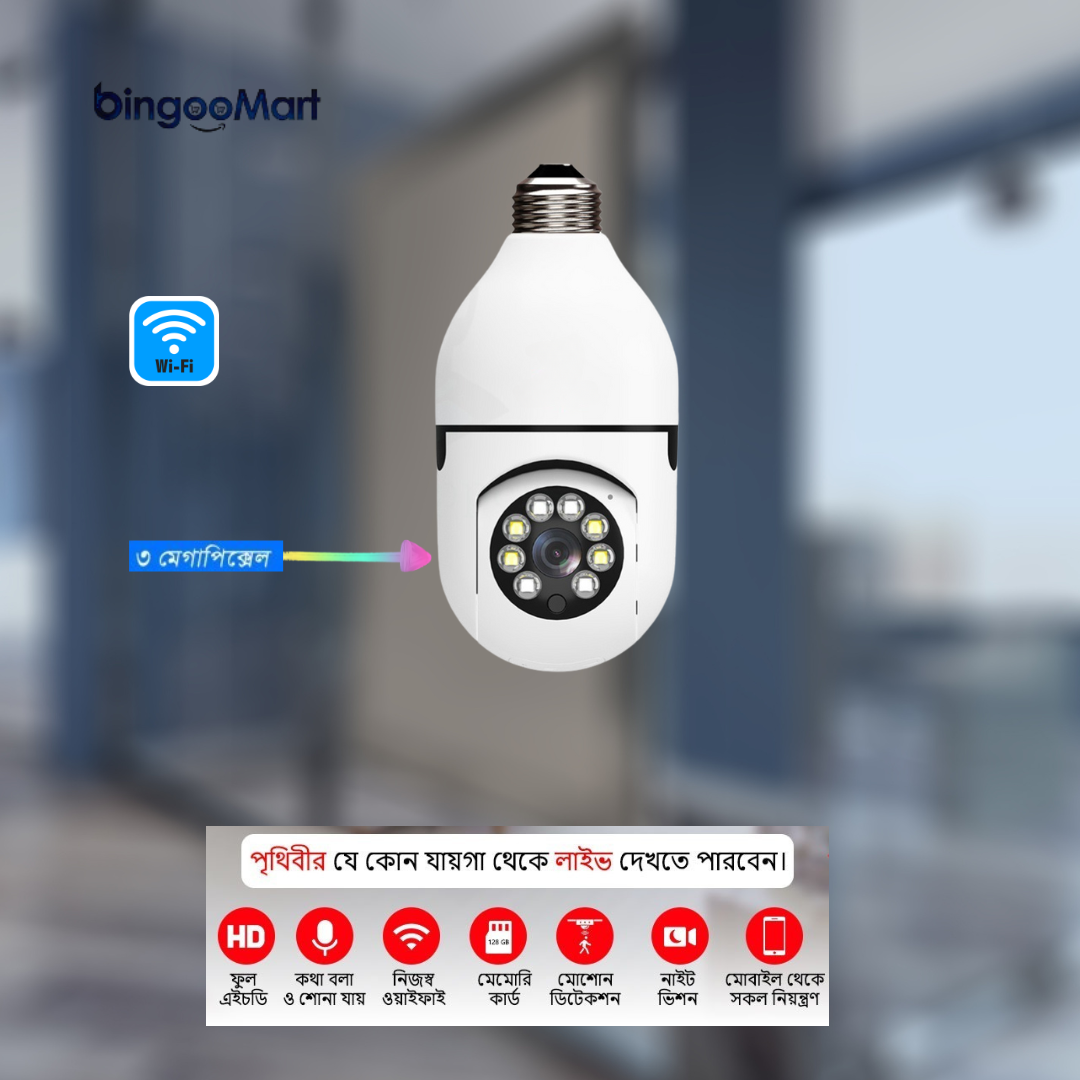 Picture of V380 PRO BULB PTZ WIFI IP Camera 2MP 1080P 360 Degree Rotation Night Vision Two-Way Audio Motion Detection Smart Home Security Wireless WIFI Indoor Camera - White