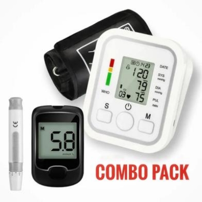 Picture of Fully Automatic Upper Arm Digital Blood Pressure Monitor with Glucometer Machine with 10 Test Strips (Combo Pack) - Wither Black,M (8.7 - 12.5 inch)