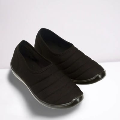 Picture of Girls Cotton Fabric Soft Sole Solid Color Regular Useable Sports Sneakers - Ladies Daily Use Black Color Keds