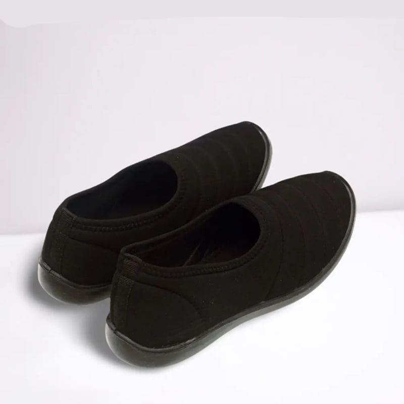 Picture of Girls Cotton Fabric Soft Sole Solid Color Regular Useable Sports Sneakers - Ladies Daily Use Black Color Keds