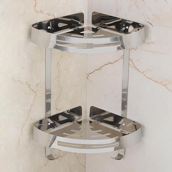 Picture of Household Ss Bathroom Wall Mount Mount Metal Basket Triangle Rack Holder Shampoo Shower Shower Shower Shower Shower Shower Ss Triangle 2 Layer